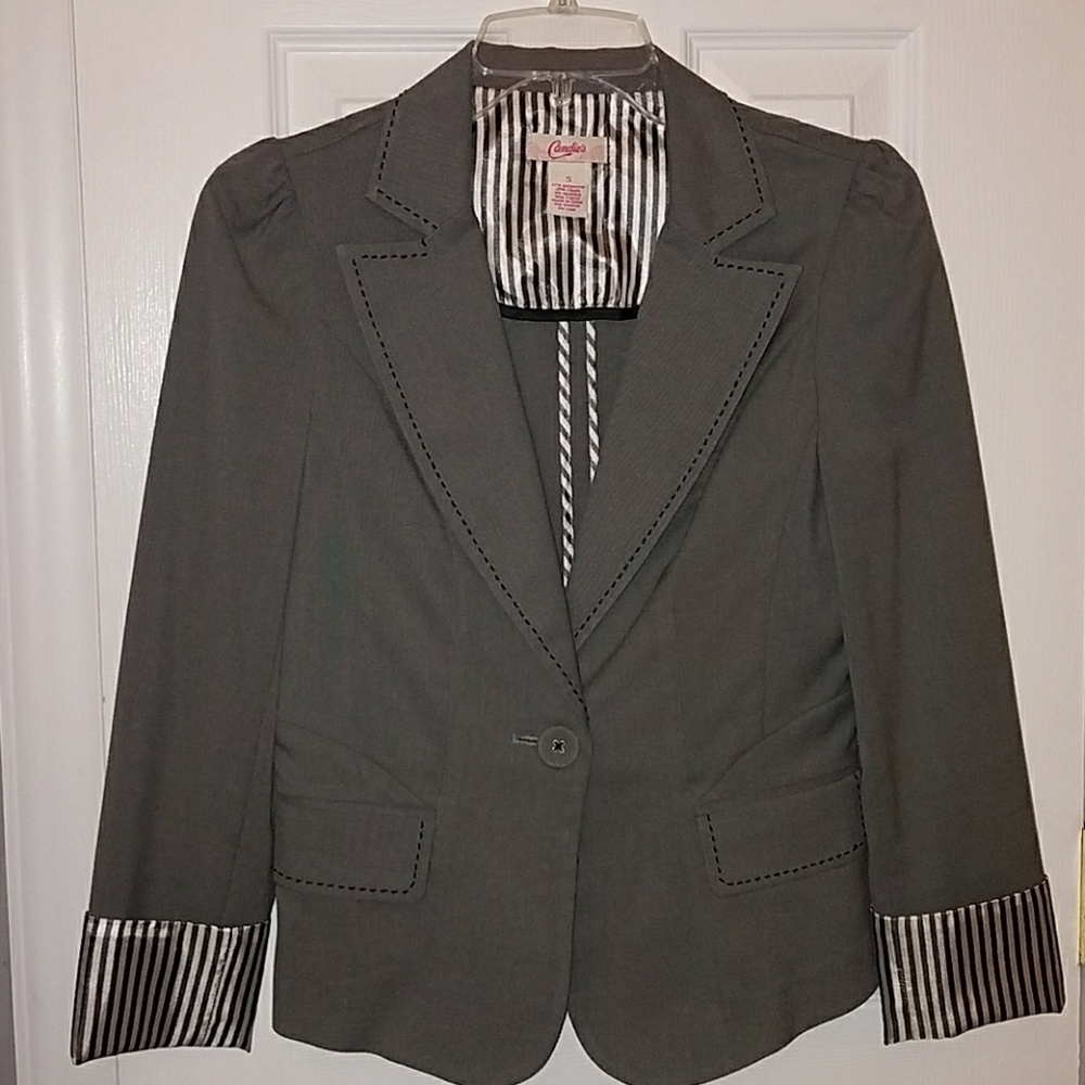 Candies gray blazer S with pockets and satin trim